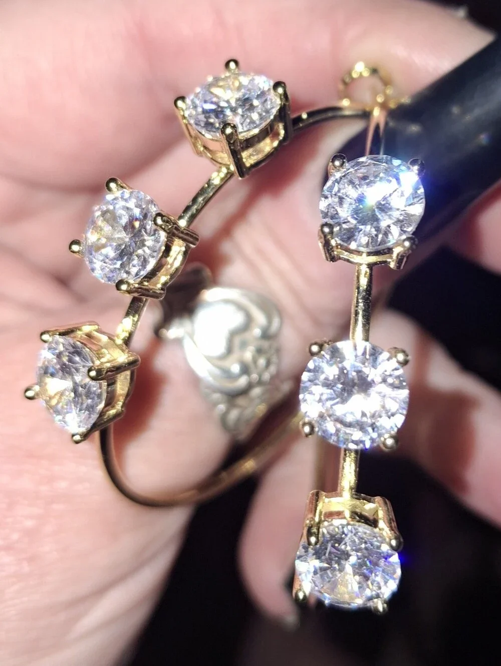 Rhinestone Statement Goldtone Hoop Earrings Levered Post Close Euc